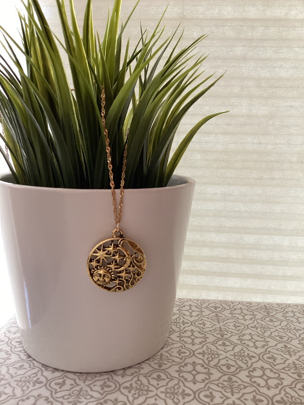 Sun Moon and Stars Pendant on Singapore Necklace